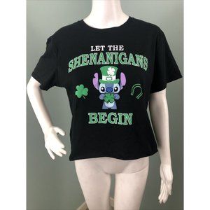 NWOT Women's Disney S/S Stitch St. Patrick's Shenanigans Cropped T-Shirt Sz XL